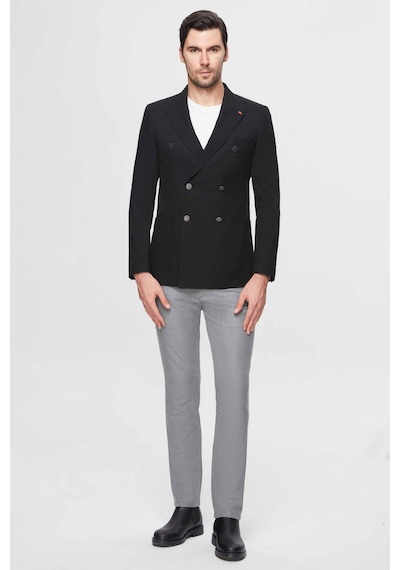 D's Damat Slim Fit Siyah Metal Düğmeli Kruvaze Kumaş Ceket 3ef04dd024881 Siyah
