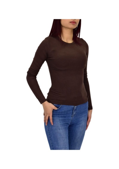 Kadın Düz Renk Vücuda Oturan Uzun Kollu Sweatshirt Bgl-st04296 Kahve