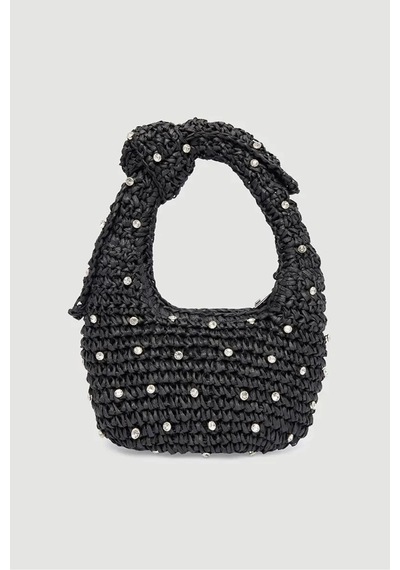 Yıldız Kristal Taşlı Siyah Örme Düğümlü Yarım Ay Silüetli Rustik Makrome Portföy Clutch Fermuarlı Astırlı Örgü Hasır Yazlık Tatil El Çantası Yıldız Kristal Taşlı Siyah Örme Düğümlü Yarım Ay Silüetli Rustik Makrome Portföy Clutch Fermuarlı Astırlı Örgü Hasır Yazlık Tatil El Çantası
