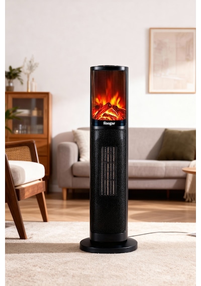 Hoogar German 2075 L Black Oben Seri Oled Şömineli Ekran Dijital Kule Tipi Turbo Hızlı Isıtıcı
