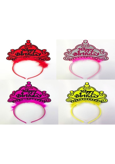 Happy - 660 - Birthday Yazılı Neon Renk Taç - Edntrend - 12 Adet