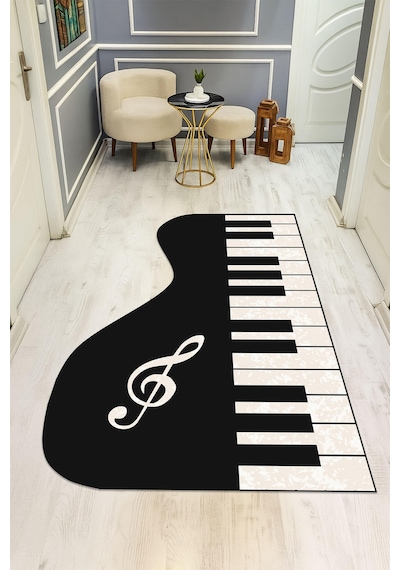 Piano Desenli Lazer Kesim Dijital Baskı Kaymaz Taban Halı H0448 Renkli
