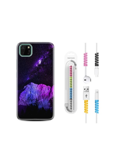 Huawei Y5P Kılıf Kablo Koruyuculu Purple Mountain 1640