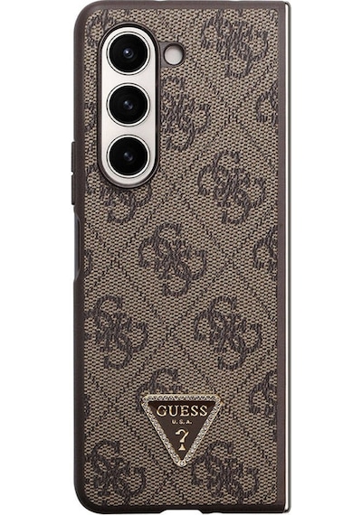 Galaxy Z Fold 5 Uyumlu Kılıf Guess Lisanslı Pu Deri Taşlı Üçgen Logo 4g Desenli Strass Siyah