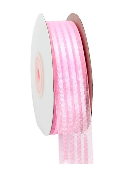 Şifon Kurdele. 4 Yollu ve Saten Çizgili. 2.50 Cm X 23 Mt - Pembe