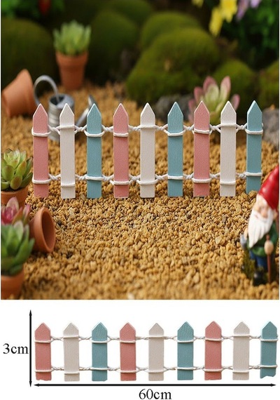Mini Mavi Renkli Bahçe Çiti 1 Adet 3x60 Cm Teraryum Okul Ev Proje Renkli Minyatür Çit Ahşap
