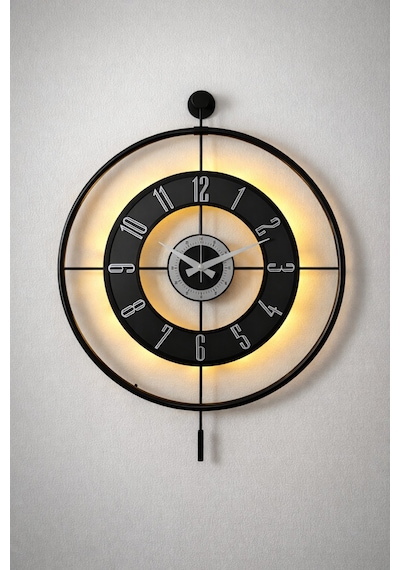 Pey Aksesuar Metal Camlı Duvar Saati 60x80 Cm Büyük Boy Işıklı Gerçek Cam Siyah-şeffaf-siyah-gümüş M61-siyah-şeffaf-siyah-gümüş