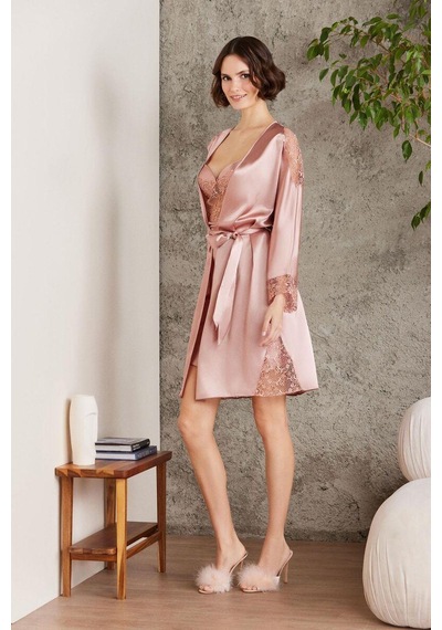 Pierre Cardin 6000 Saten Gecelik Sabahlık Pijama Takım Şort Takım 6'lı Gelin Çeyiz Seti 001