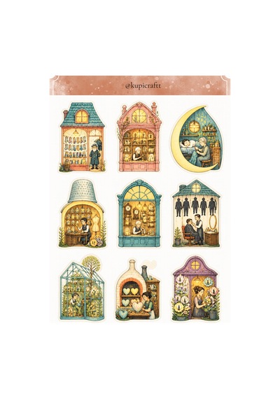 Tiny Shop Sticker Set Minyatür Dükkanlar Temalı Etiket Seti -ajanda Scrapbook Journal Planner - 939226303 Diğer