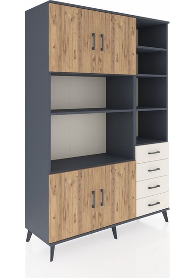 Hyperion Dolap 9 Raflı 4 Çekmeceli 4 Kapaklı 132x44x195 Antra... Antrasit