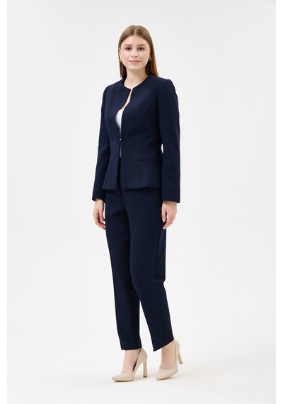 Velnara Moda Lacivert Klasik Kadın Takım Elbise-sıfır Yaka Ceket & Cepli Dar Paça Pantolon Lacivert - 927027358 Lacivert
