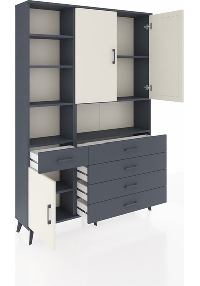 Arges Dolap 8 Raflı 5 Çekmeceli 3 Kapaklı 132x30x195 Antrasit-aytaşı/antrasit Aytası/antrasıt