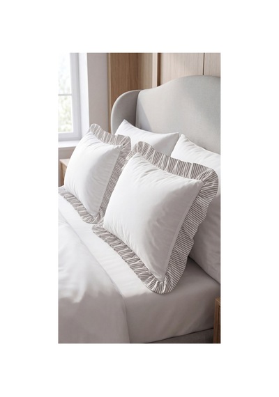 2'li Pamuklu Kumaş Çizgili Fırfırlı Yastık Kılıfı50x70 Cm Kahverengi - 905308848 Kahverengi