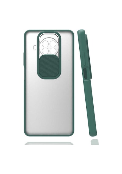 Kilifone - Xiaomi Uyumlu Redmi Note 9 Pro 5g - Kılıf Slayt Sürgülü Arkası Buzlu Lensi Kapak - Koyu Yeşil