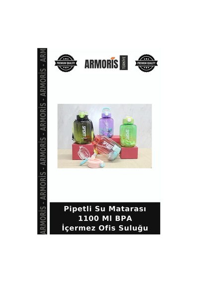 Pipetli Su Matarası 1100 Ml Bpa İçermez Ofis Suluğu Çok Renkli