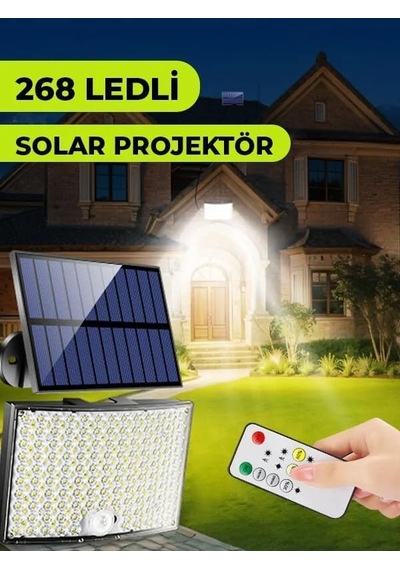 268 Led'li Solar Projektör 60w Güneş Enerjili 5 Mt Kablo Sensörlü Kumandalı Heroled Dış Mekan Aydınlatma Ip65
