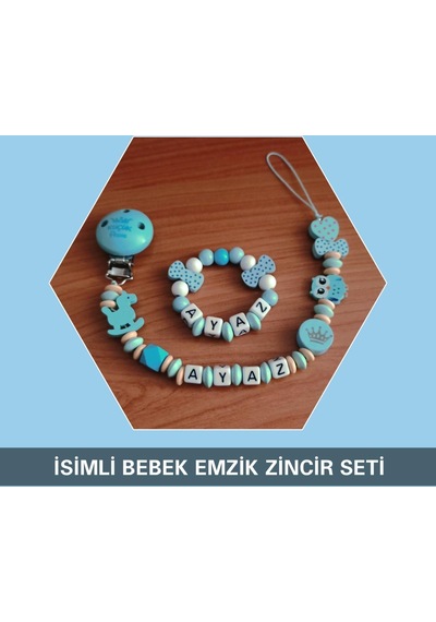 Sahi Aksesuar İsimli Emzik Zinciri ve Bebek Bileklik - Emzik Askısı - Bebek Hediyesi BEZ039 Yeşil