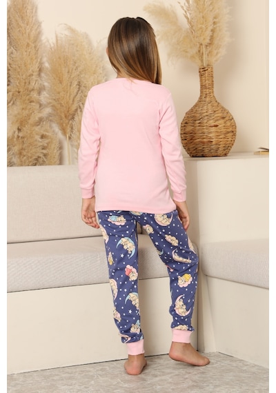 Kız Çocuk %100 Pamuk İnterlok Kumaş Pijama Takımı 6-15 Yaş 12421 Pembe