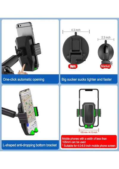 Tır Otobüs Kamyon İçin Telefon Tutucu Uzun Kollu Vakumlu Vantuzlu Süper Tutucu Siyah