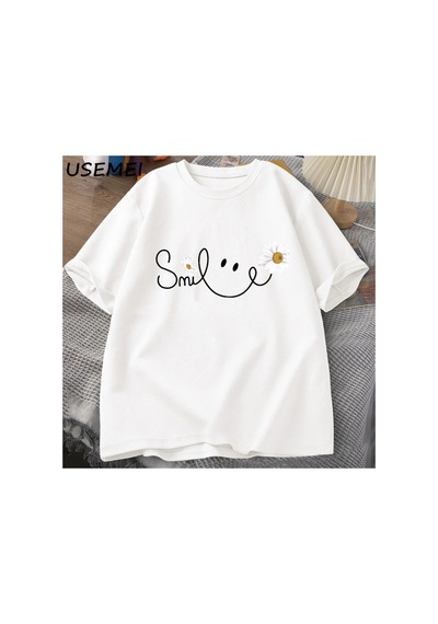 Tarzsokak Papatya Gülümseme Yüz T Shirt Yaz Çiçek Baskılı Tişört Kadın Erkek Pamuk Kısa Kollu Tshirt Bo 3051 Beyaz