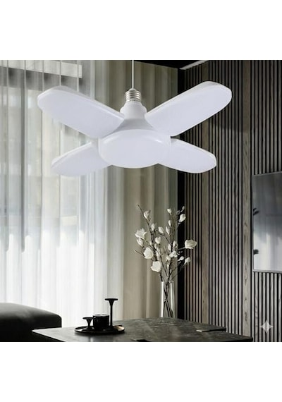 30 Watt 4 Kollu Pervane Led Ampul, Katlanabilir Fan Tipi Tavan Lambası, 6500k Beyaz Işık, 3250 Lümen, E27 Duy Uyumlu, Enerji Tasarruflu Atölye Ve Oda Aydınlatması