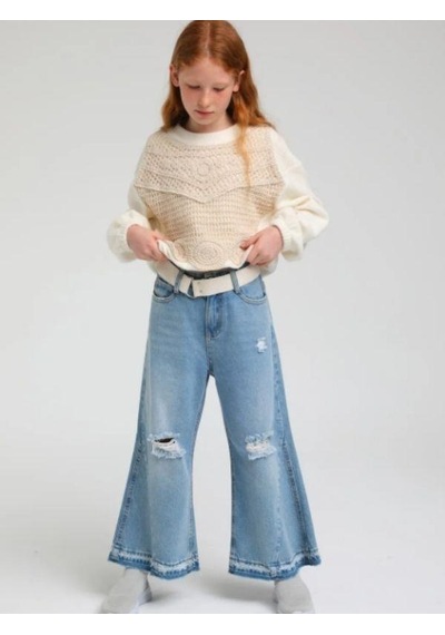 Kız Çocuk Motif İşleme Detaylı Kısa Bluz-13626-ekru Ekru