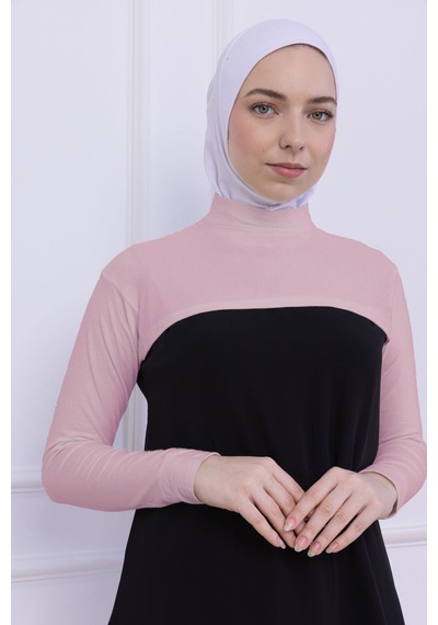 Loggia Balıkçı Yaka Boyunluklu Kolluk - Likralı Kadın Body Tesettür Crop Bolero-pudra Pudra