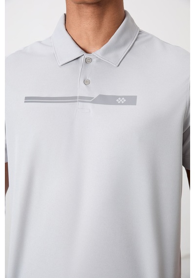 Tommy Life Gri Polyester Nefes Alan Dokulu İnce Esnek Standart Fit Polo Yaka Erkek Performans T-shirt - 88393 Gri