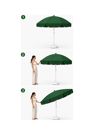 Yeşil Plaj Şemsiyesi 200 Cm Çap /10 Telli, Polyester Kumaş Yeşil