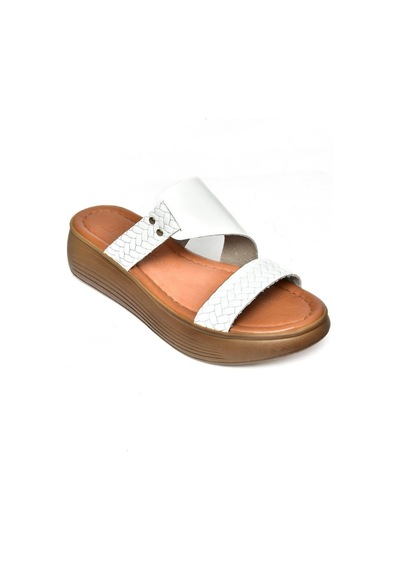 Fox Shoes S291059703 Beyaz Hakiki Deri Kalın Tabanlı Kadın Terlik Beyaz