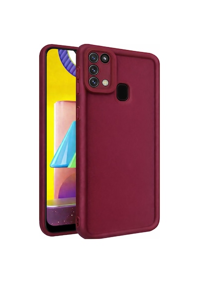 Samsung Galaxy M31 Ve M21s Ve F41 Uyumlu Kamera Çıkıntılı Mat Silikon Telefon Kılıfı Bordo