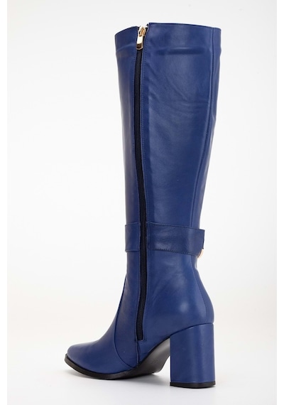 Analin Shoes Kadın Hakiki Deri Toka Detaylı Çizme Saks Mavi