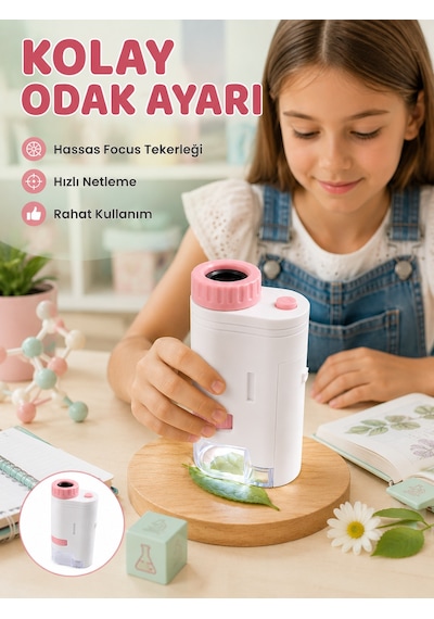 Led Aydınlatmalı Taşınabilir Mikroskop 80x-200x Ayarlanabilir Büyütme Özellikli - Lisinya