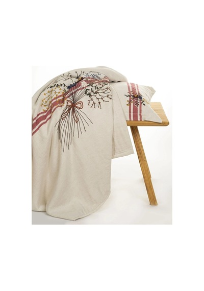 Ecocotton Charla Çift Kişilik Nevresim Takımı %100 Organik Pamuk Kenevir Karışımlı Ekru-kırmızı 200x220 Cm-1206