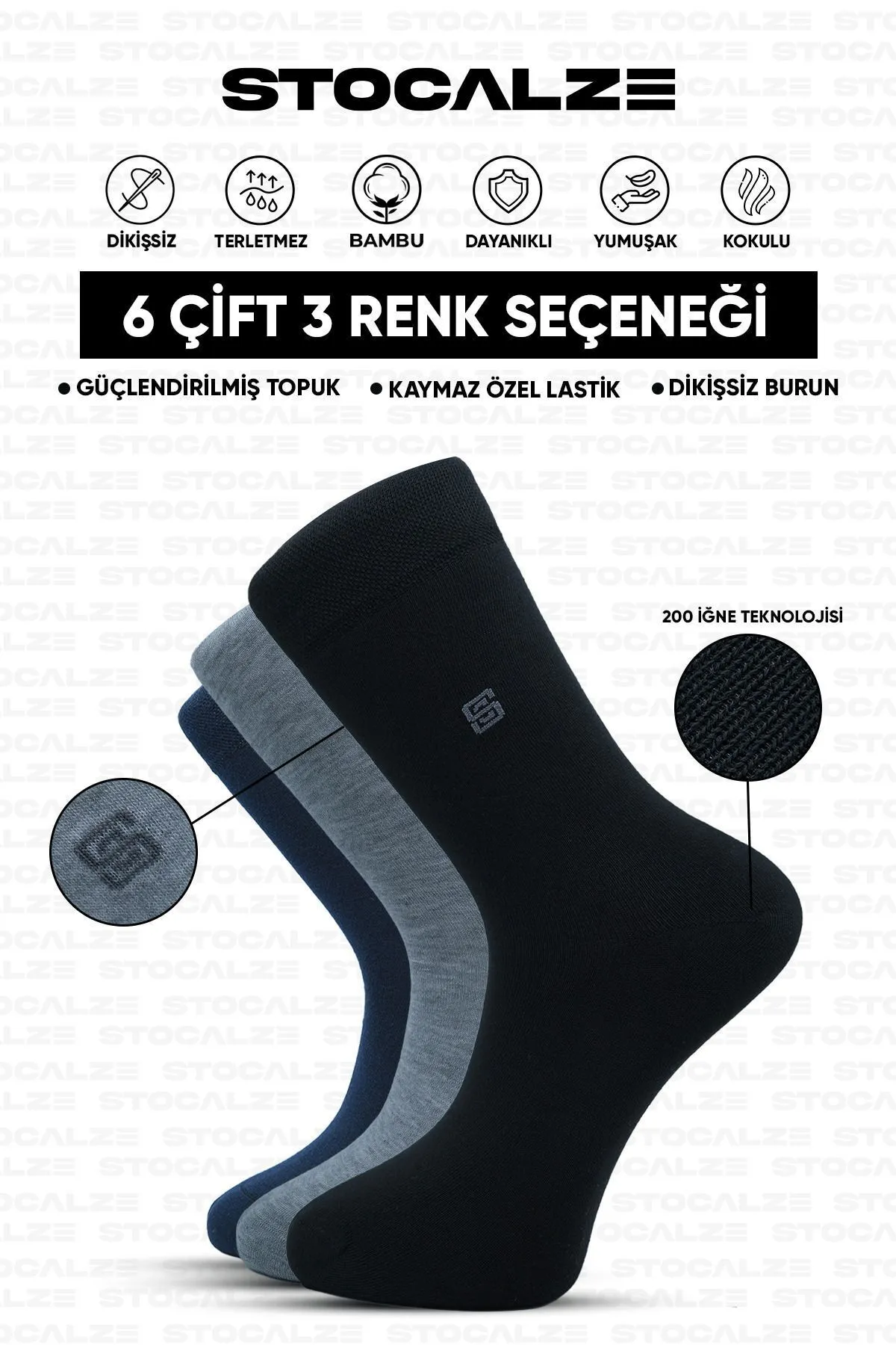 Stocalze Bambu Erkek Stocalze Logo Desenli Dikişsiz 6'lı Soket Çorap. Siyah Lacivert Gri Kutulu Erkek Çorap Seti Siyah - Lacivert - Gri Stocalze Bambu Erkek Stocalze Logo Desenli Dikişsiz 6'lı Soket Çorap. Siyah Lacivert Gri Kutulu Erkek Çorap Seti Siyah - Lacivert - Gri