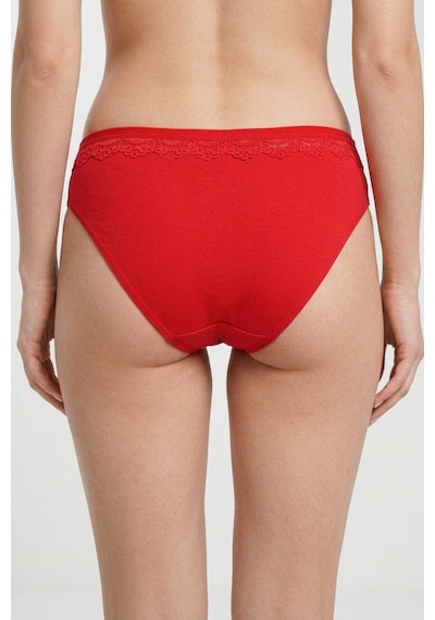 Mataş Kadın 6'lı Paket Dantel Detaylı Pamuklu Bikini Külot Esnek İz Yapmaz Yumuşak İç Çamaşırı Kırmızı