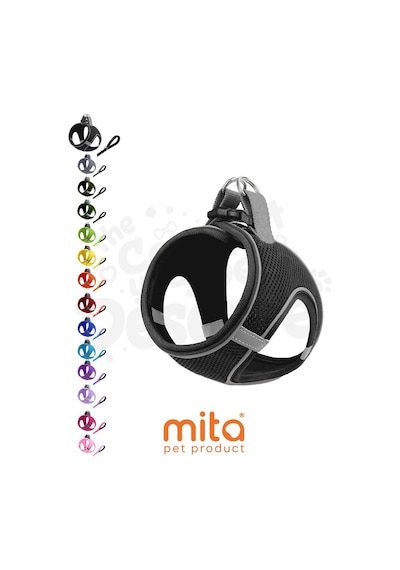 Mita Air Mesh Kedi Köpek Göğüs Tasması Çift Reflektörlü, Terletmeyen Siyah