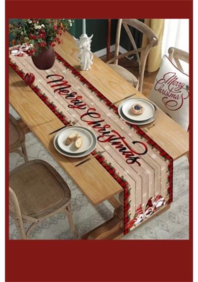 Noel Masa Örtüsü 35x180 Cm Kırmızı Yeşil Cüce Ve Kar Taneli Desen Dayanıklı Polyester Yılbaşı Ma