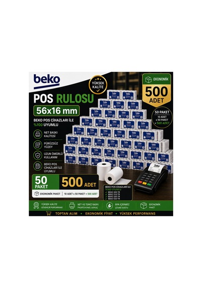 Pos Rulosu 56x16 Mm Termal Rulo 500 Adet 50 Paket X 10 Adet
