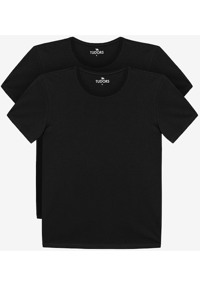 Tudors Unisex 2'li Paket Siyah Slim Fit Dar Kesim %100 Pamuk Bisiklet Yaka Tişört-31312-siyah Siyah