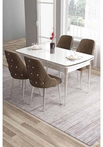 Canisa Tia Serisi 80x132 Açılabilir Mdf Mutfak Masası Takımı Beyaz Masa Krom Detay 4 Kahverengi Sandalye Masa Beyaz Sandalye Kahve Canisa Tia Serisi 80x132 Açılabilir Mdf Mutfak Masası Takımı Beyaz Masa Krom Detay 4 Kahverengi Sandalye Masa Beyaz Sandalye Kahve