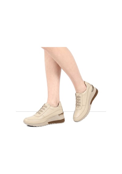 Kadın Bej Dolgu Topuklu Deri Sneaker