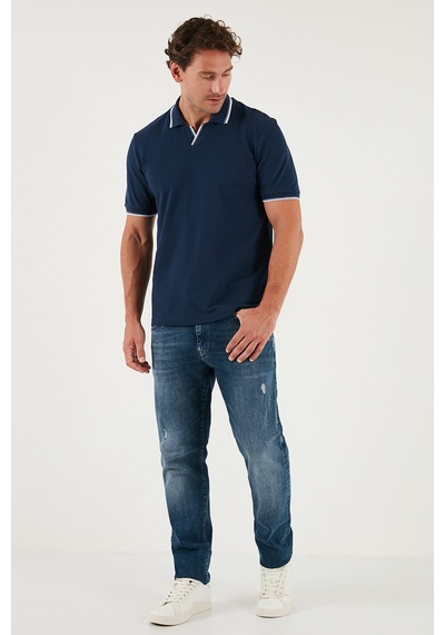 Buratti Pamuklu Regular Fit Şerit Detaylı Erkek Polo Yaka T Shirt 5902964 Indigo