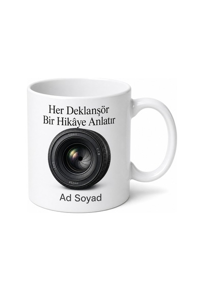 Fotoğrafçıya Hediye Kamera Lens Görünümlü Baskılı Kupa Bardak Özel Tasarım Beyaz / Çok Renkli