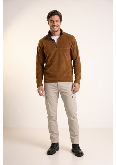 Jsco Erkek Kahve 6240 Basic Dik Yaka Polar Sweatshirt Kahverengi