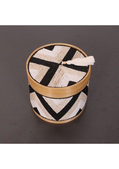 Bali Boncuklu Bambu Saklama Kutusu L 20x20 Cm Beyaz
