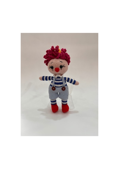 El Yapımı Organik Pamuk Amigurumi Palyaço Bebek 27 Cm Mavi