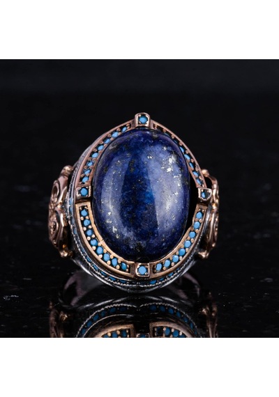 925 Ayar Gümüş Yüzük, Doğal Lapis Lazuli Taşı İle El Yapımı Erkek Yüzük, Vintage Tasarım Gümüş