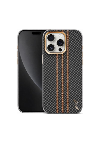 Apple İphone 15 Pro Max Uyumlu Kılıf Goldrix Karbon Fiber M-safe Kılıf Gri