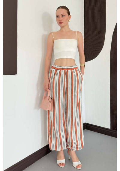 Verymoda Çizgili Salaş Pantolon D3094 Kiremit